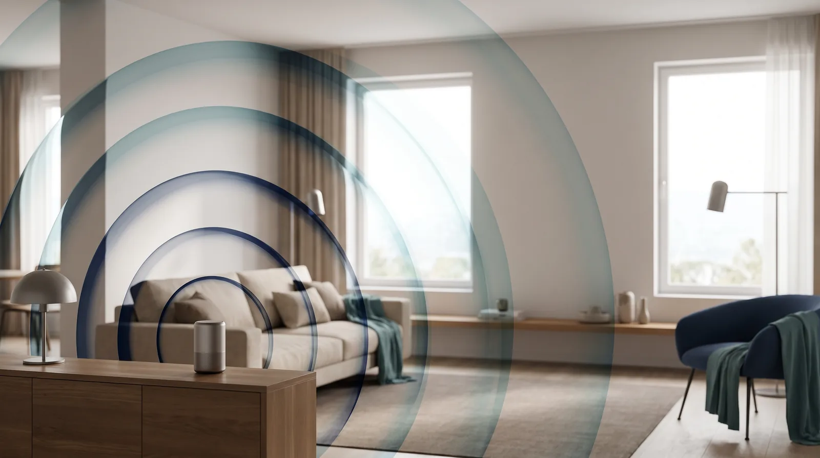 Représentation des ondes d'un réseau sans fil traversant un logement