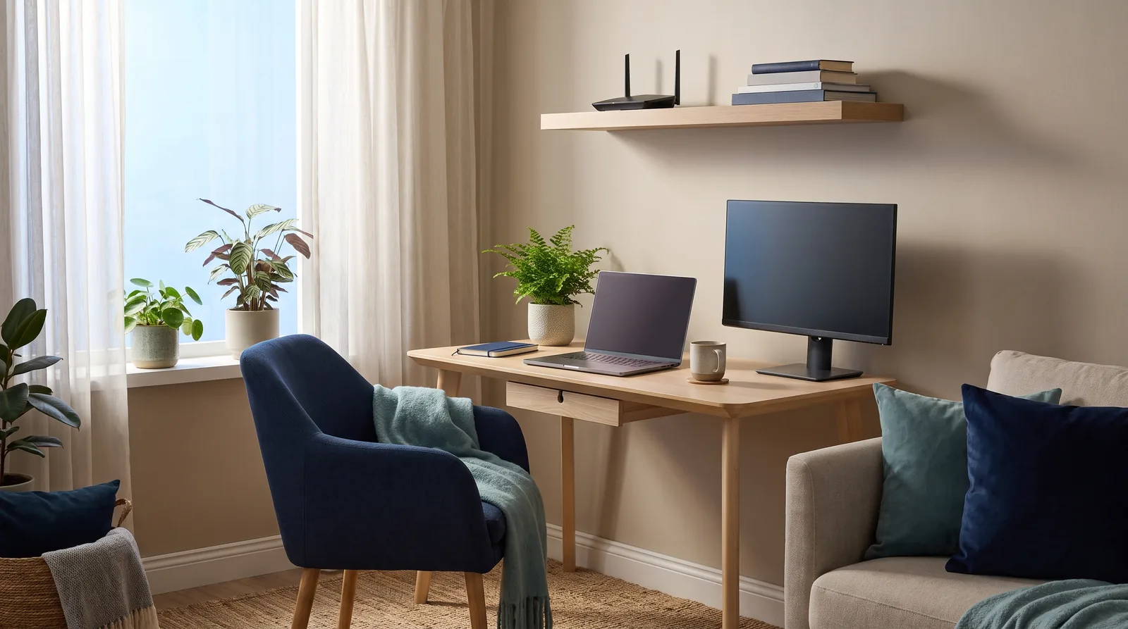 Poste de télétravail relié au réseau domestique