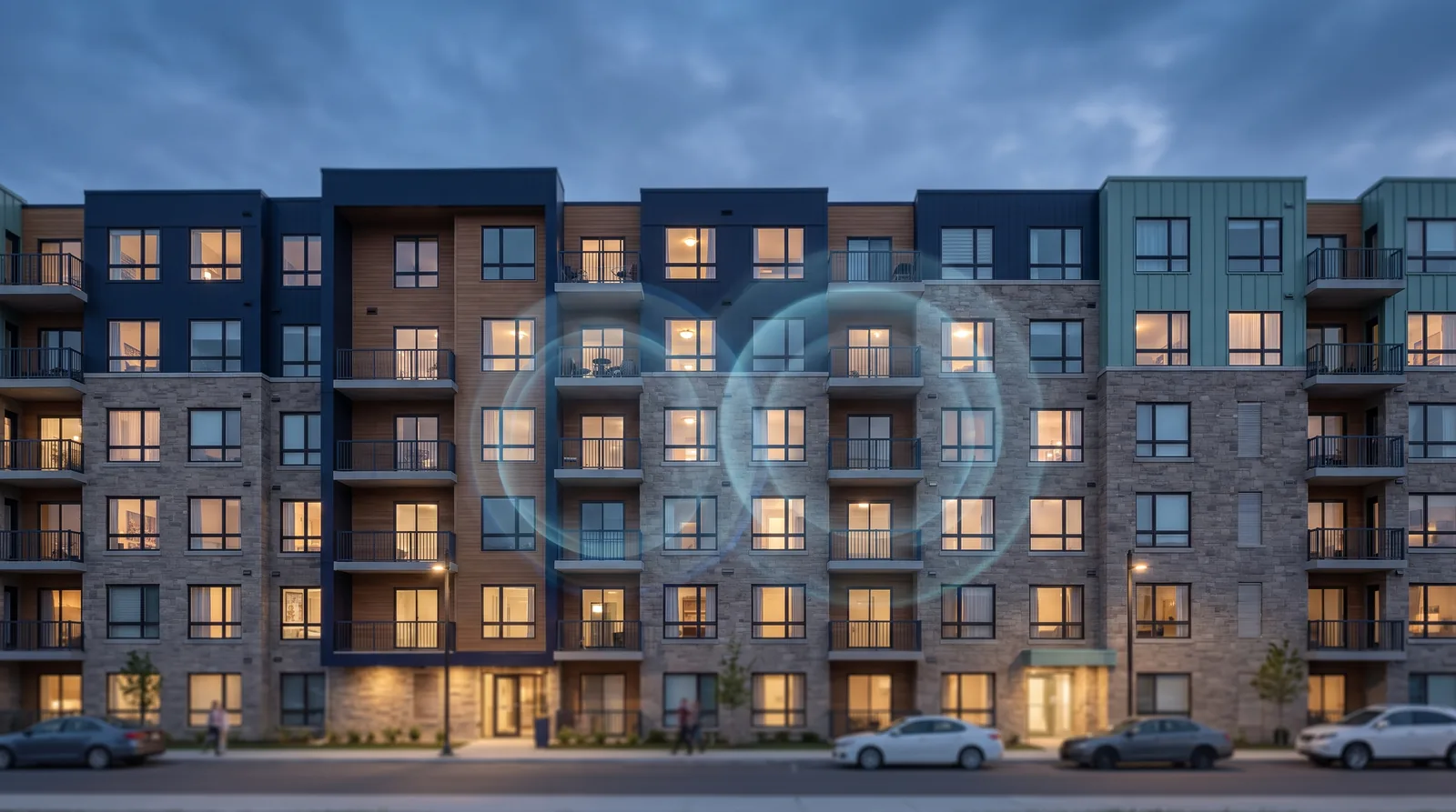 Immeuble résidentiel dont les logements diffusent chacun leur propre réseau