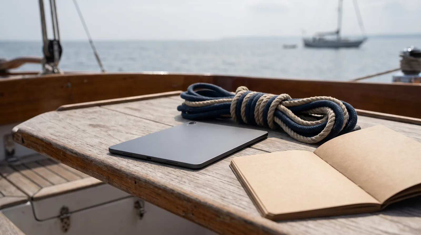 Tablette posée dans le cockpit d'un voilier
